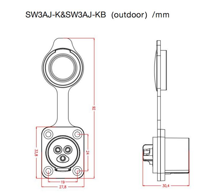 Female Powercon IP65 Waterproof 3 Core Connector Plastic Black