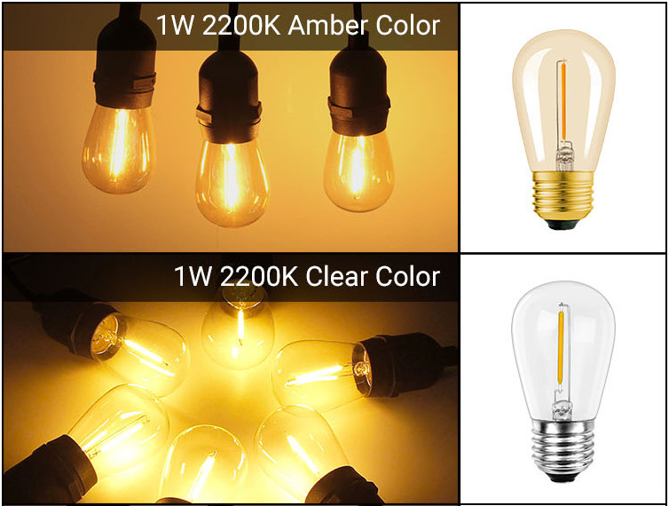 B22 E26 LED String Bulb Lights 1W Filament Lamp Amber Edison Bulb