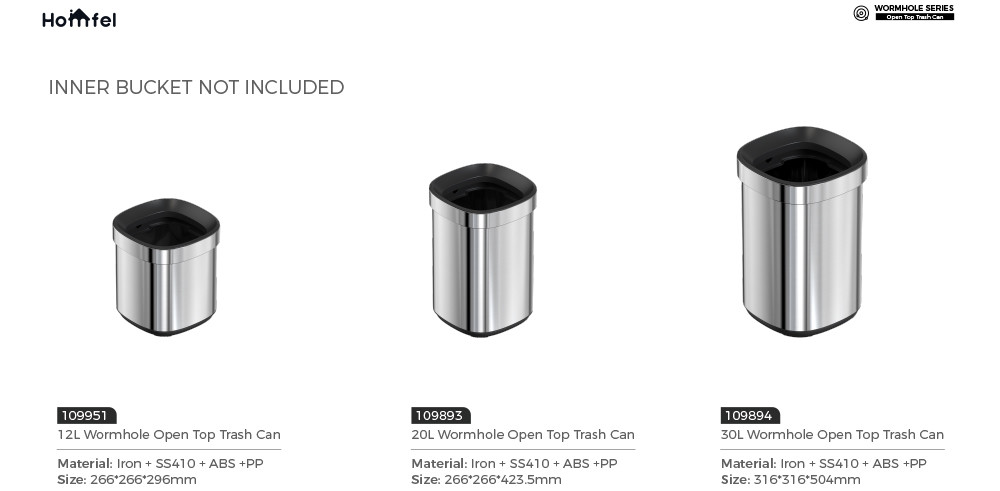 SS Rectangle Open Top Trash Bin ，Open Lid Trash Can Stainless Steel