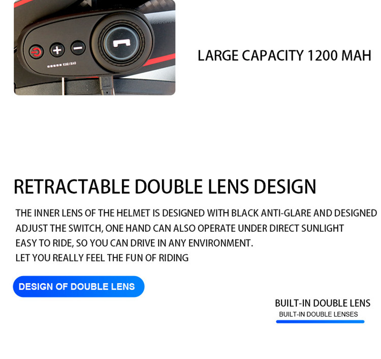 DOT Approval Double Lens M/L/XL/XXL Motorcycle Smart Flip Up Intercom Wireless Blue tooth Helmet black color