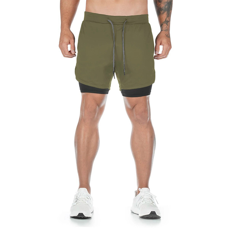 Custom Logo Double Layers Fitness Sportswear Mens Workout Compression Running Gym Shorts