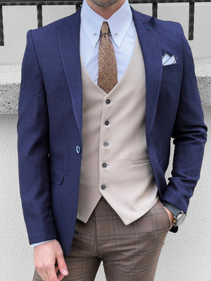 Blue Slim Fit Business Casual Suit Jacket Casual Navy Peak Lapel Blazer