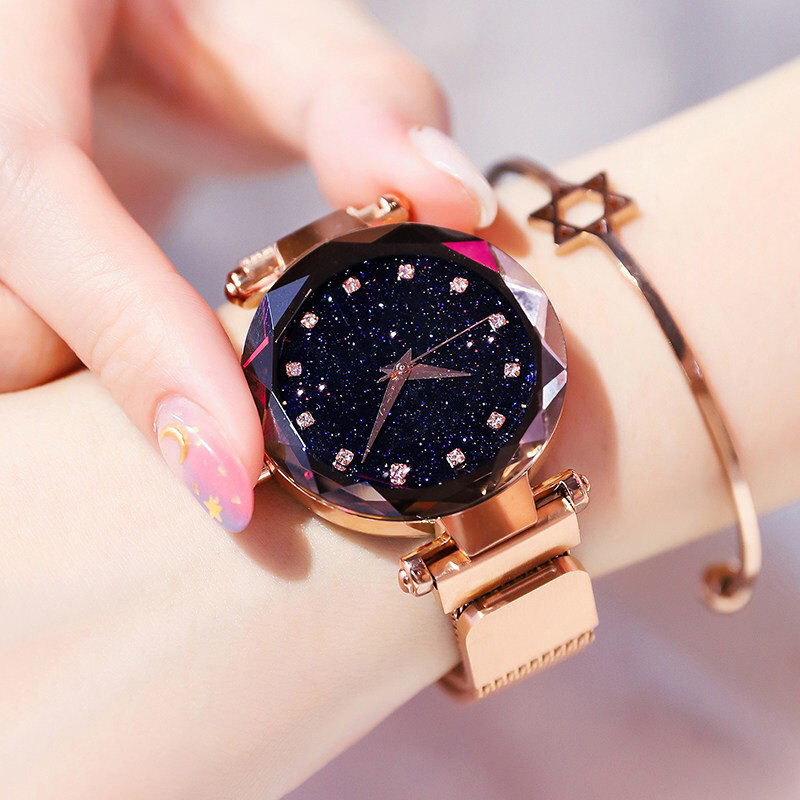 Fashion Sky Dial Quartz Ladies Wrist Watches , Luxury Magnetic Strap Watch