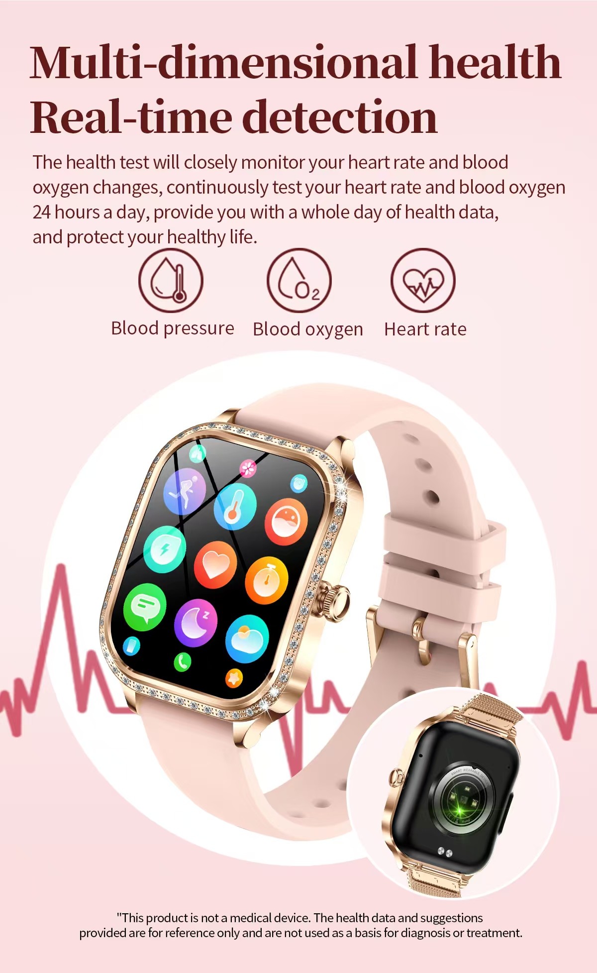MK88 Women Smart Watch , Multi Sport Smart Watch Health Monitoring BT Call Blood Oxygen