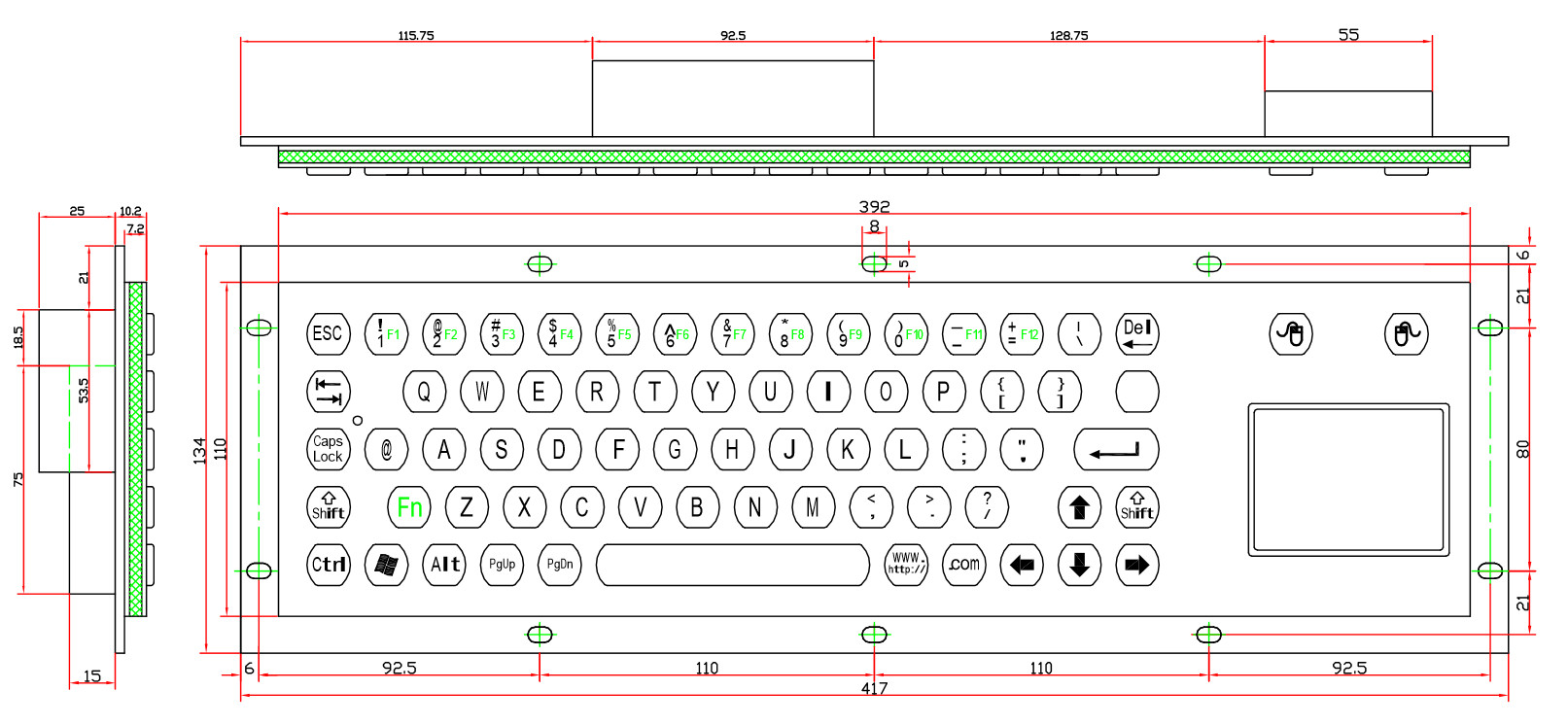 Tamper Resistant Usb Keyboard With Touchpad Stainless Steel Material 71 Keys Type