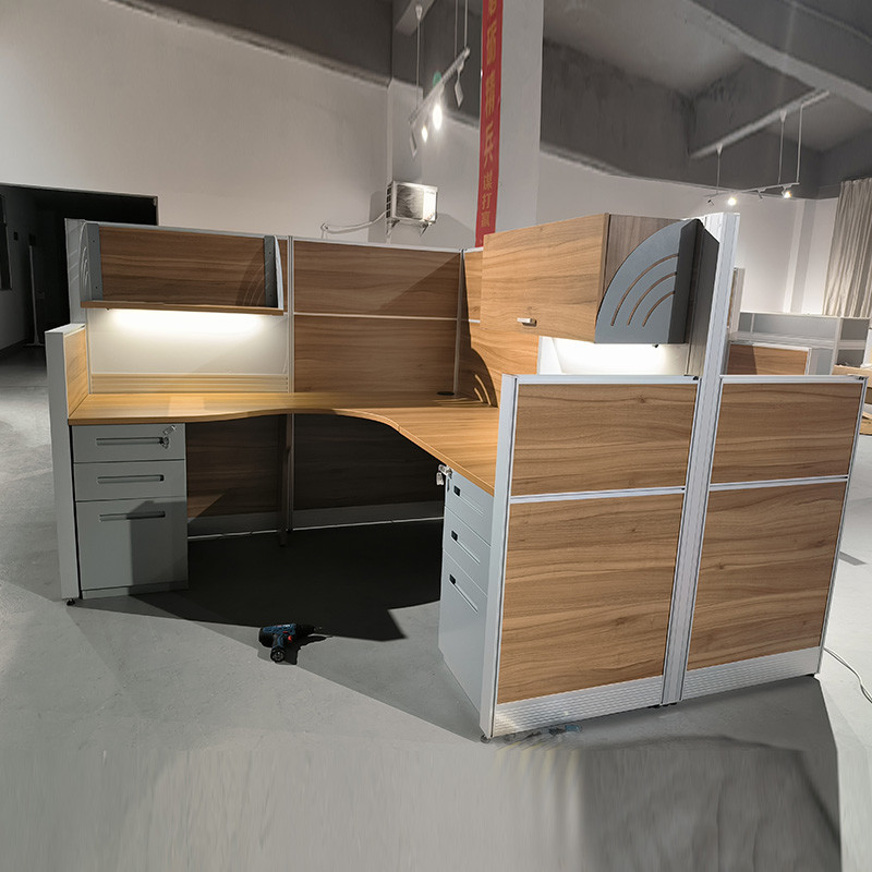 4 Person Lighted Office Workstation Desks In Wood Aluminum Frame