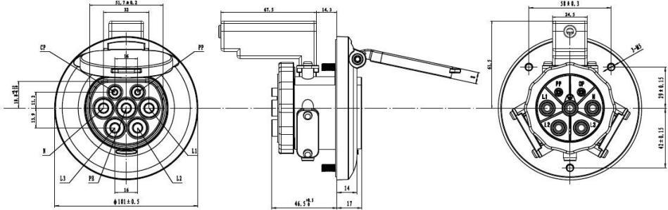 Type 2 AC Female Socket For Station Side/ Male Socket For EV Side/Inlet Socket 16A 32A IEC62196-2 Connector Accessories 1