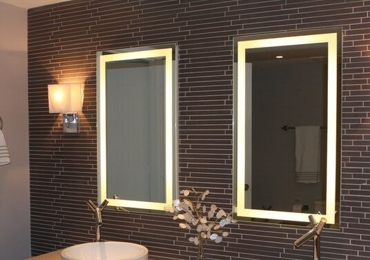 Wood Framed Bathroom Backlit Full Length Mirror With LED Concealed Light And Clock