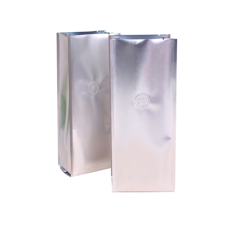 Valved Glossy / Matte Laminate Quad Seal Flat Bottom Coffee Pouch With Tin Tie Closure