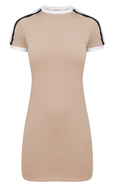 Women Decent Stone Triple Stripe Shoulder T Shirt Dress With Slim Body
