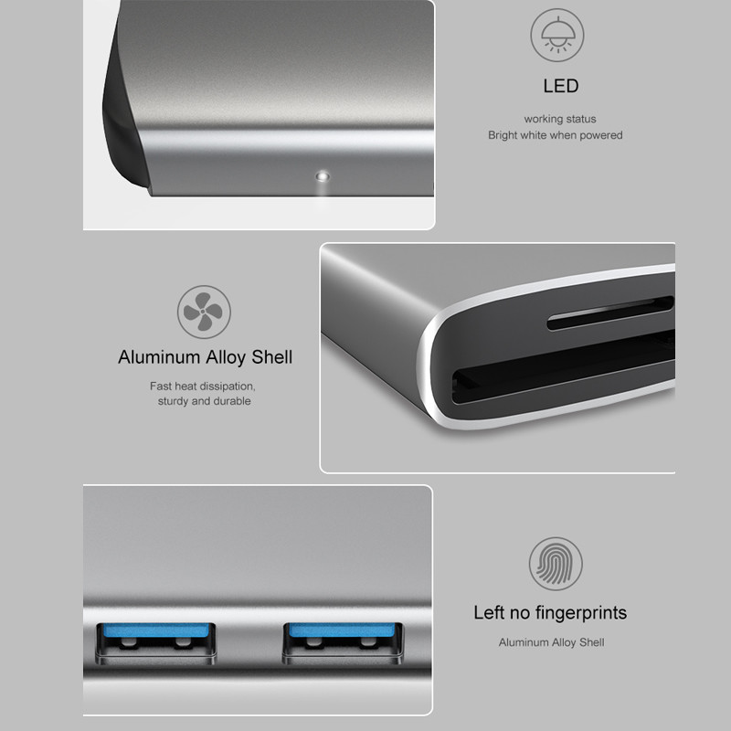 Type C HDMI 4K Thunderbolt 3 USB C Hub With Hub 3.0 TF SD Reader Slot PD