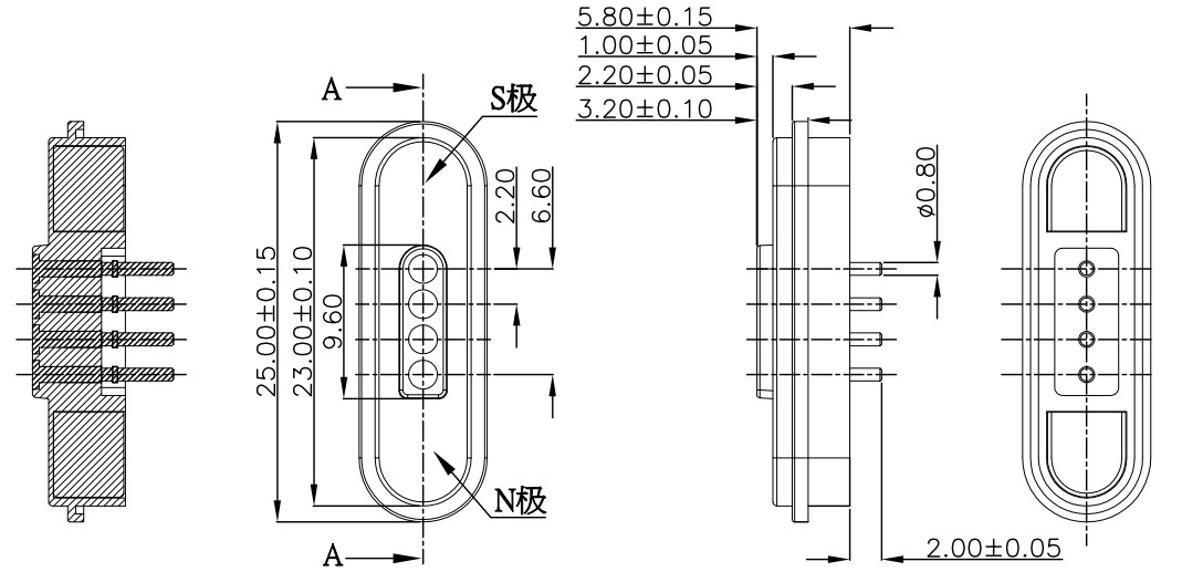 Anti Short Circuit Magnetic Connectors Black 4 Pin Magnetic Connector Customized For Smart Robot