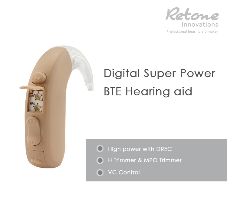 Retone BTE Hearing Aids For Severe Hearing Loss Beige Rechargeable Ultra Ear BTE Hearing Enhancer