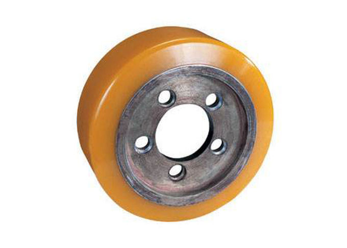 Forklift Truck Parts Pu Caster Wheel With 90mm Cast Iron Core Yellow Color