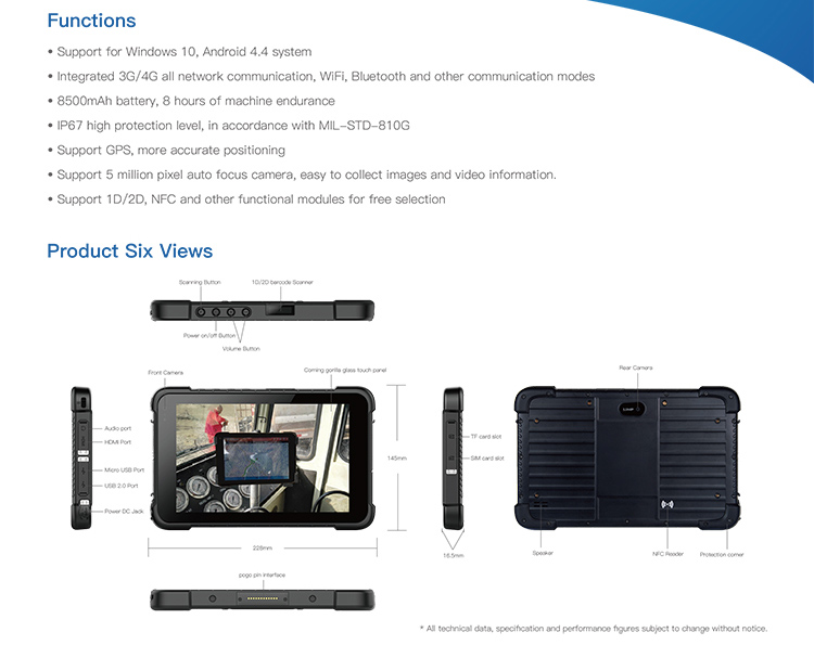 2.4G 5.8G Dual Frequency Rugged Tablet PC with Waterproof IP67 and 8500mAh Battery