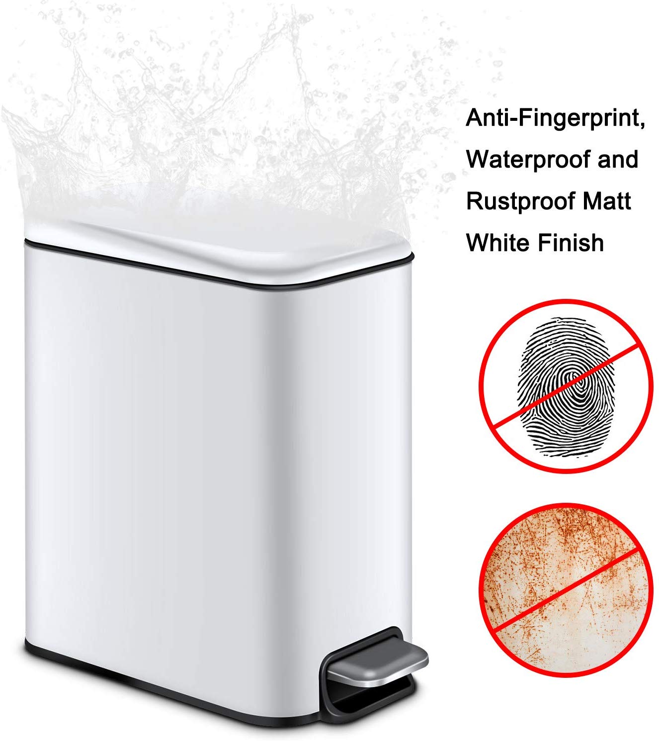 Small foot pedal Indoor Trash Can 5 Liter 1.3 Gallon Rectangular Step Garbage Can