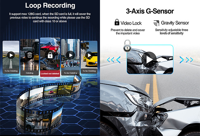 4k Car Dash Cam Front And Rear 2560*1440P Rear View Mirror Cam 3 Cameras