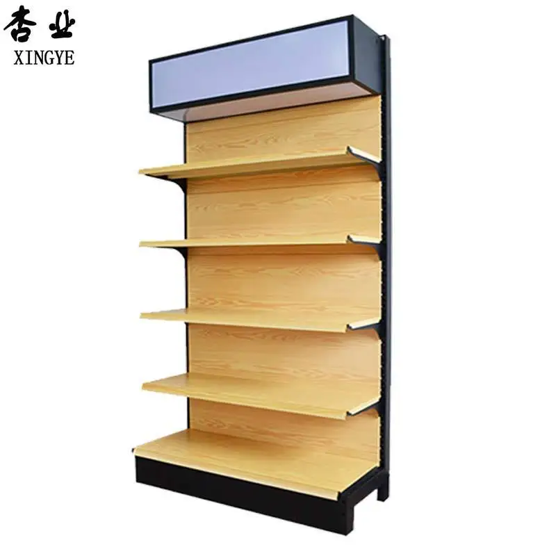 Factory customized color size wood grain shelf store supermarket supplies shelves gondola supermarket shelf