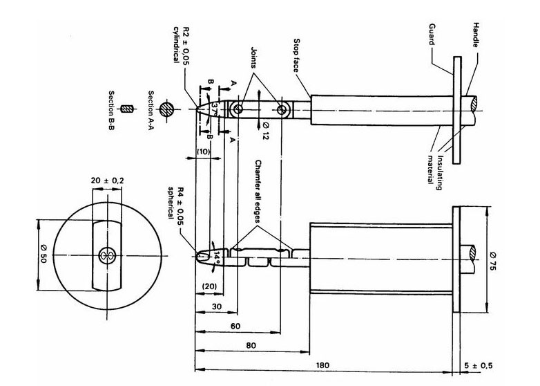 Anti Electric Shock 50N IP2X Test Probe B Of IEC 61032