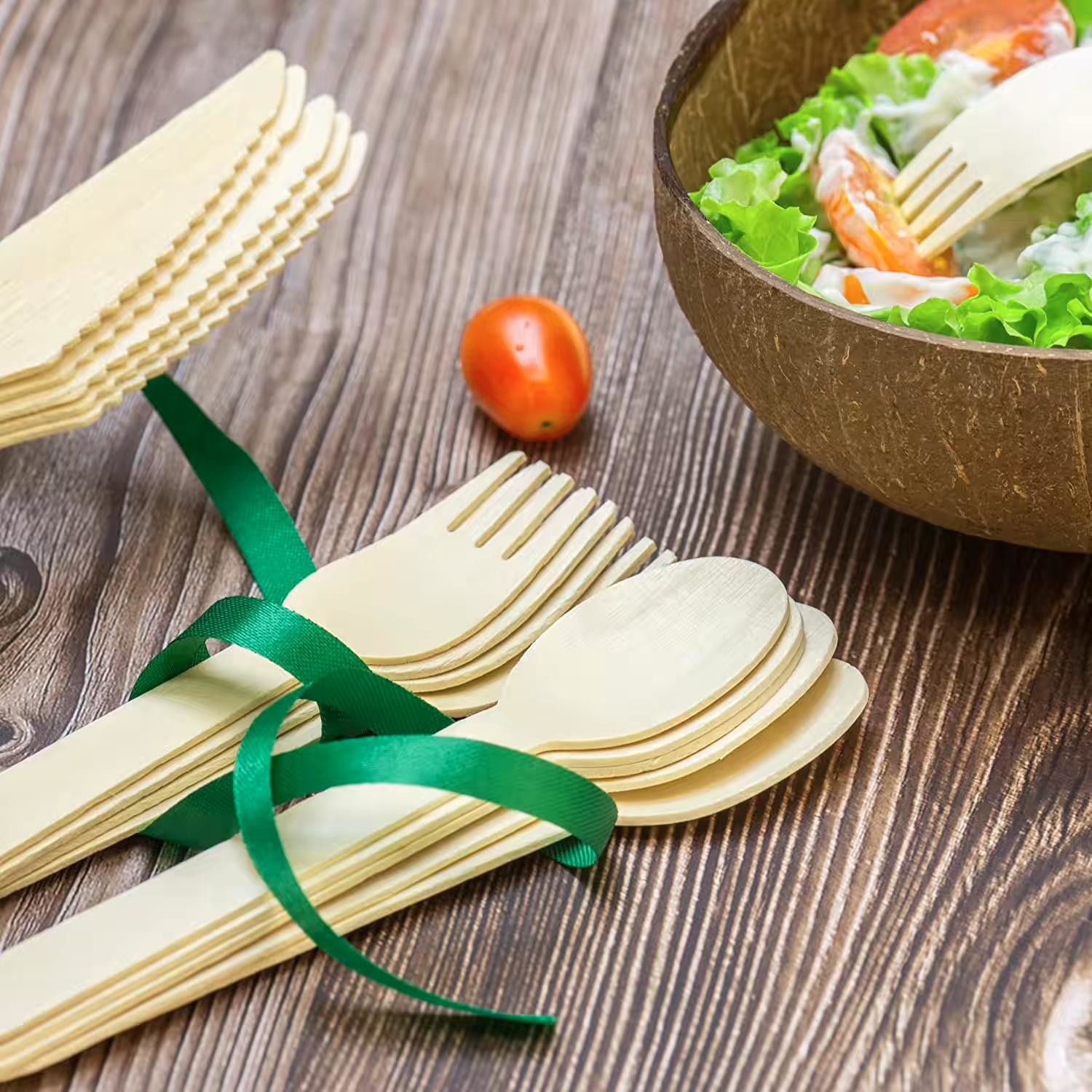 Disposable Wooden Cutlery Sets Ecological Biodegradable Compostable