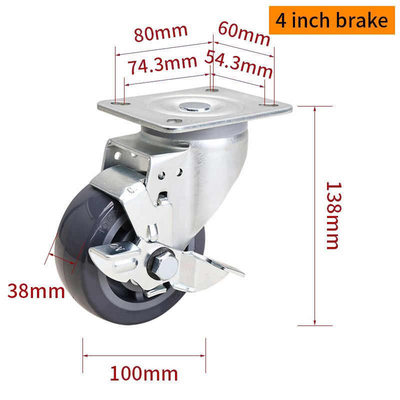 EDL‌ Medium Duty 4inch Caster TPU Plate by Rigid , Swivel and Brake Type 250kg