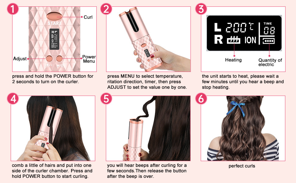 Usb Auto Rotating Hair Curler , 110-240V Cordless Rotating Curling Iron