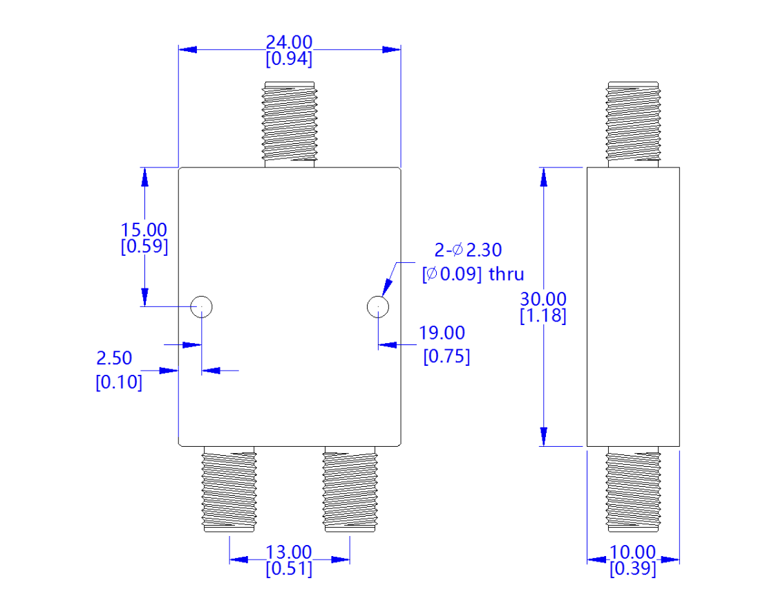 7.95 to 8.55 GHz 10 Watt LT-PD Series 2-Way Power Divider