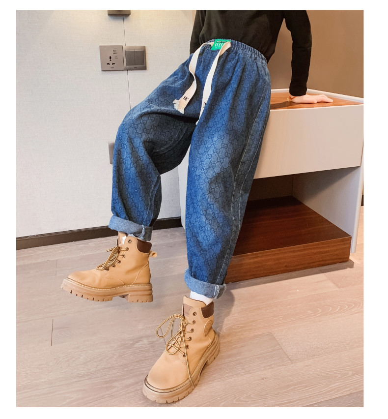 Spring Fall Versatile Children Pants Blue Girls Jeans Trousers Wear Resistant