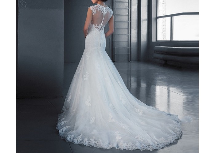 Fabric Inside Lining Sleeveless Lace Long Tail Bridal Gown Backless Zipper Design