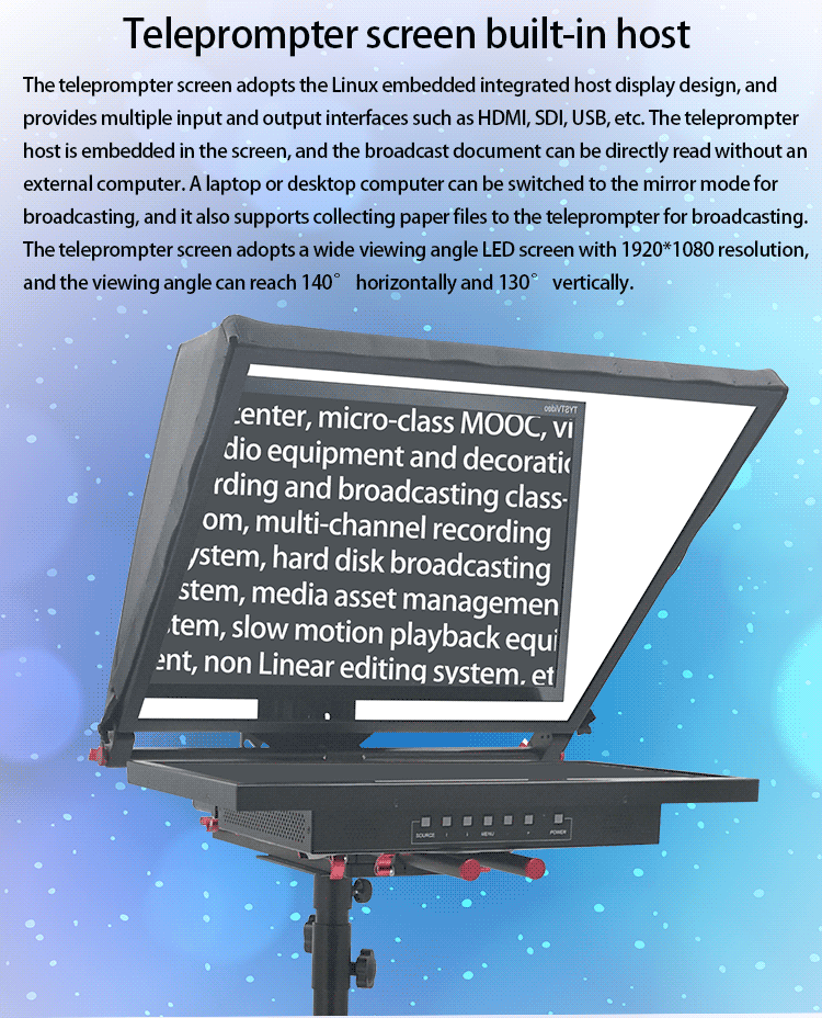 Broadcast Teleprompter with Tripod and Remoter 24inch Single Screen Built-in Prompter