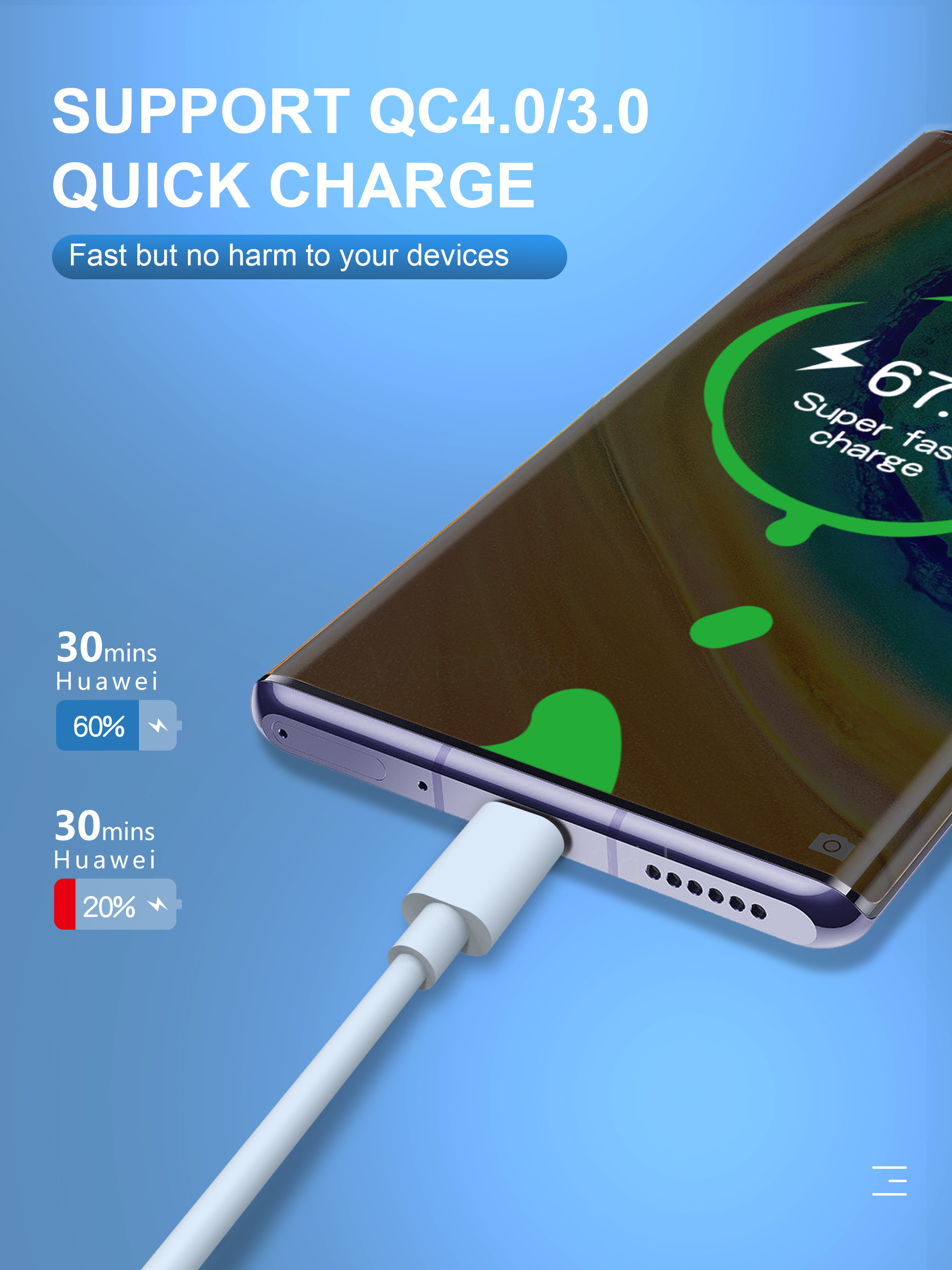 Kevlar 5A USB Type C Charging Cable For Huawei Samsung