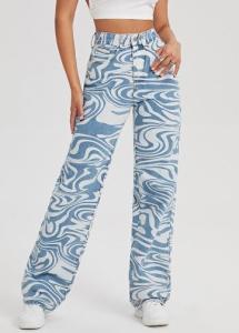 Buy cheap Small Quantity Clothing Factory Women'S High Waisted Wide Leg Print Casual Baggy Jeans Denim Pants product