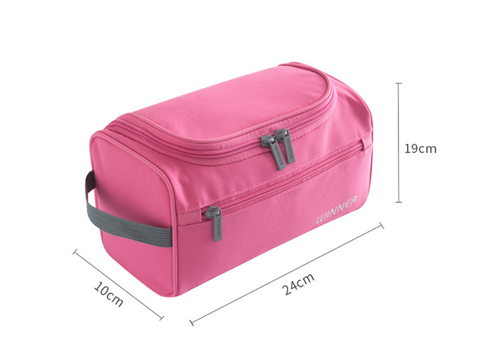Polyester Travel Toiletry Bag OEM / ODM Service Pink Color For Ladies