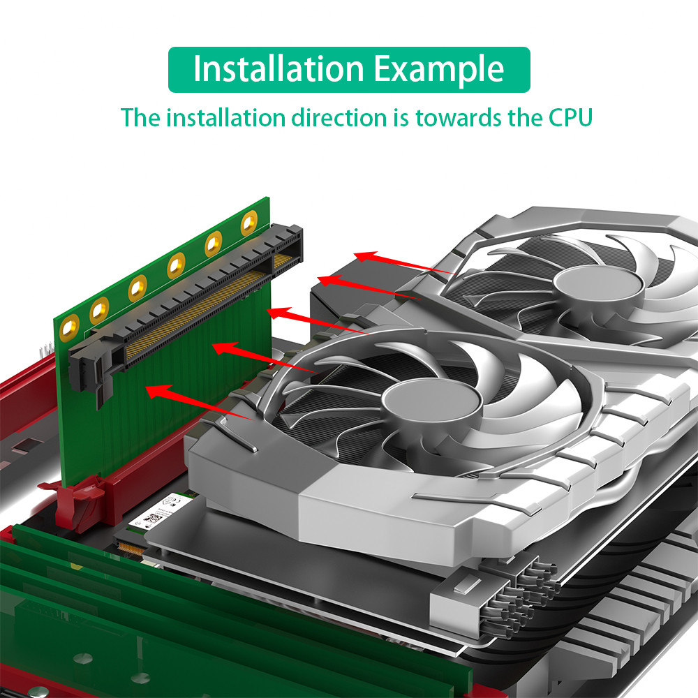 PCI-e 16X 3.0 90 Degree Reverse Male to Female Riser Card Adapter For 2U Server (Installation Direction towards CPU)