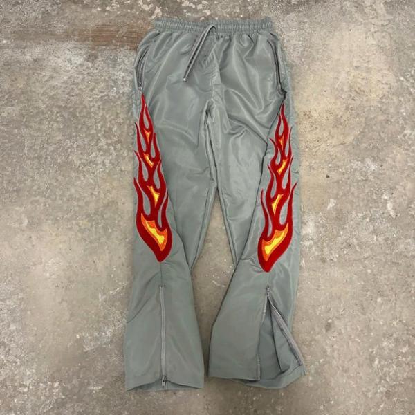 Casual Graphic Embroidered Patches Men Streetwear Joggers Stacked Flare Half