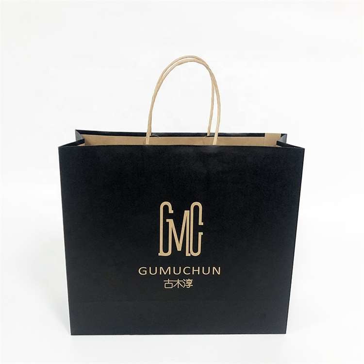 Large Capacity Black Boutique Gift Kraft Paper Shopping Bags Flexo Printing