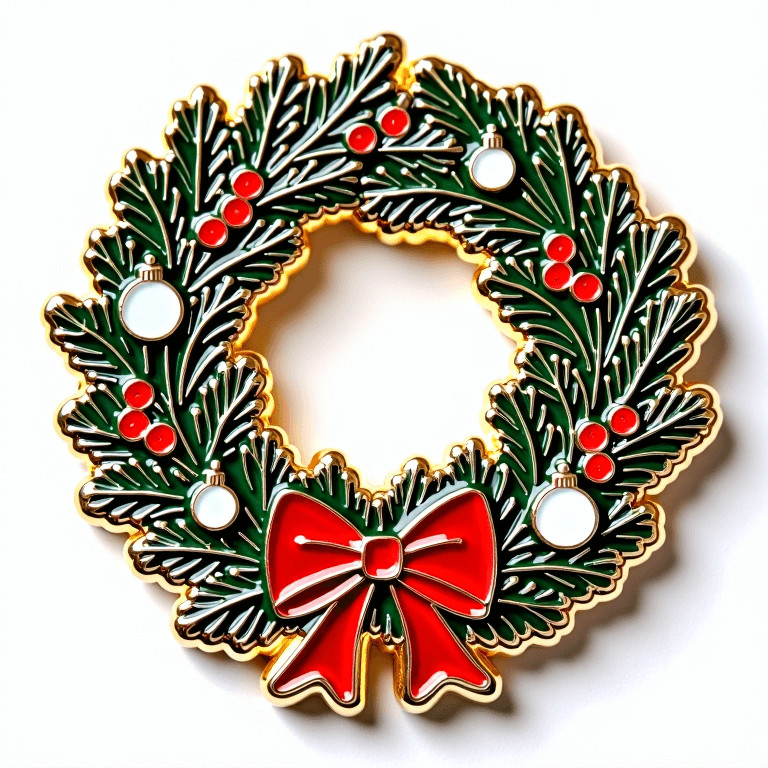 Christmas Wreath Fridge Magnet With Pine Berries And Bow