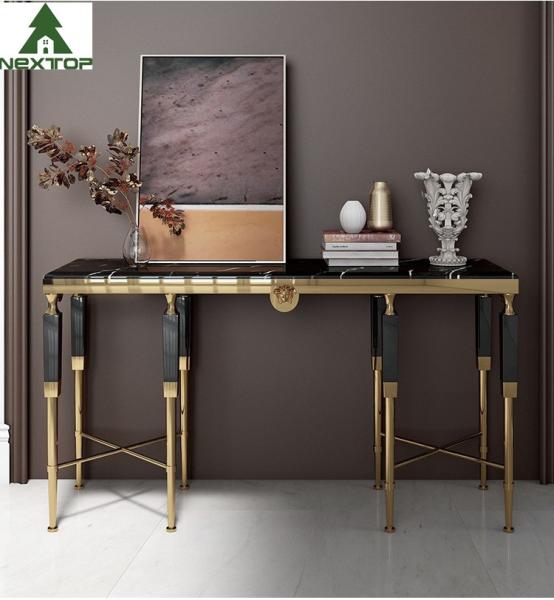 Modern Luxury Hotel Furniture Gold Stainless Steel Marble Decorative Console