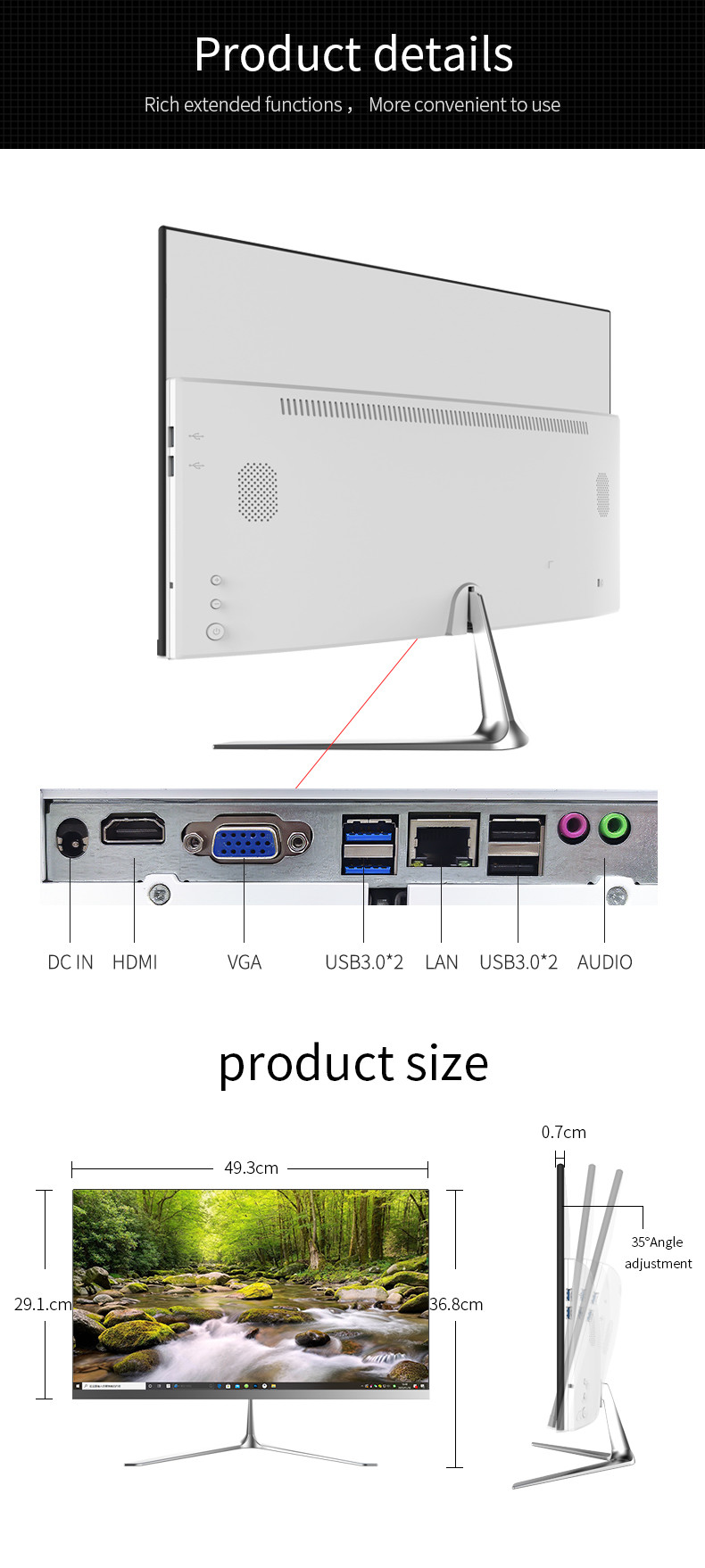 HD Colorful IPS Screen OEM 21.5 Inch All In One PC
