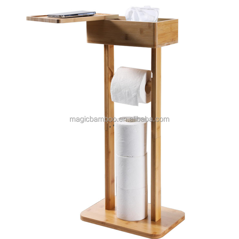 Freestanding Bathroom Storage Rack Bamboo Toilet Roll Holder For Paper