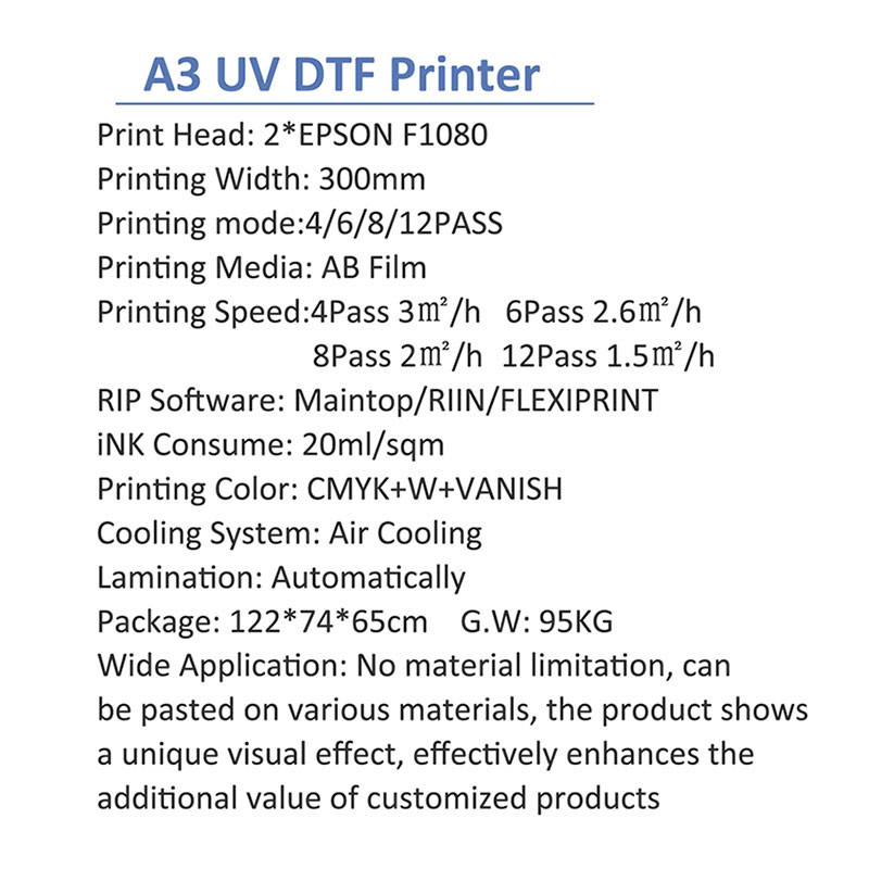Digital UV DTF 2 F1080 Head Printer Two in One 30cm/60cm Printing Width