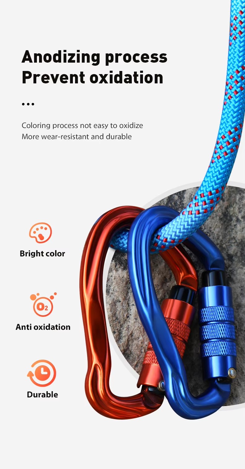 Secure Locking Aluminum Carabiner Clips with Galvanized Finish and Snap Hook