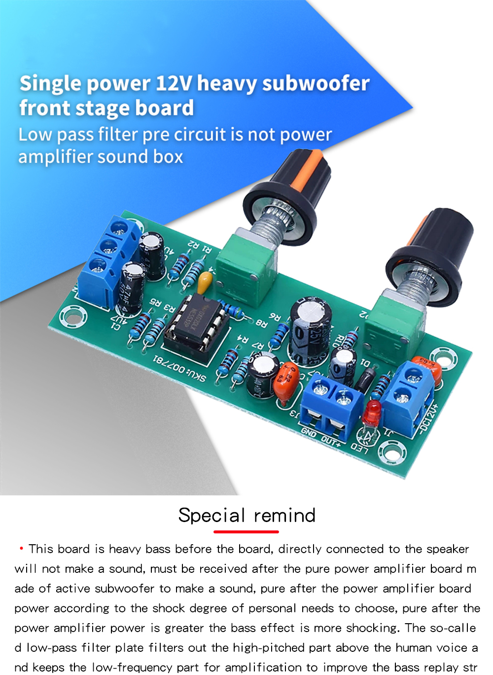 NE5532 DC 10-24V Heavy Subwoofer Front Stage Board HIFI Low Pass Filter Front Circuit Is Not the Power Amplifier Sound Box