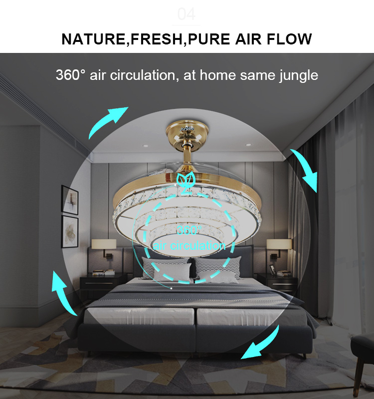 Modern Design 42Inch Crystal Ceiling Fans with Three Color Changes and Remote Control