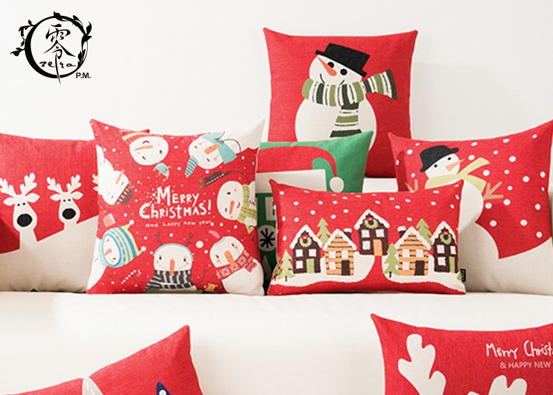 Merry Christmas Decorative Cushions Pillows Throw Cushion Case Home Decor Cotton Linen for Sofa