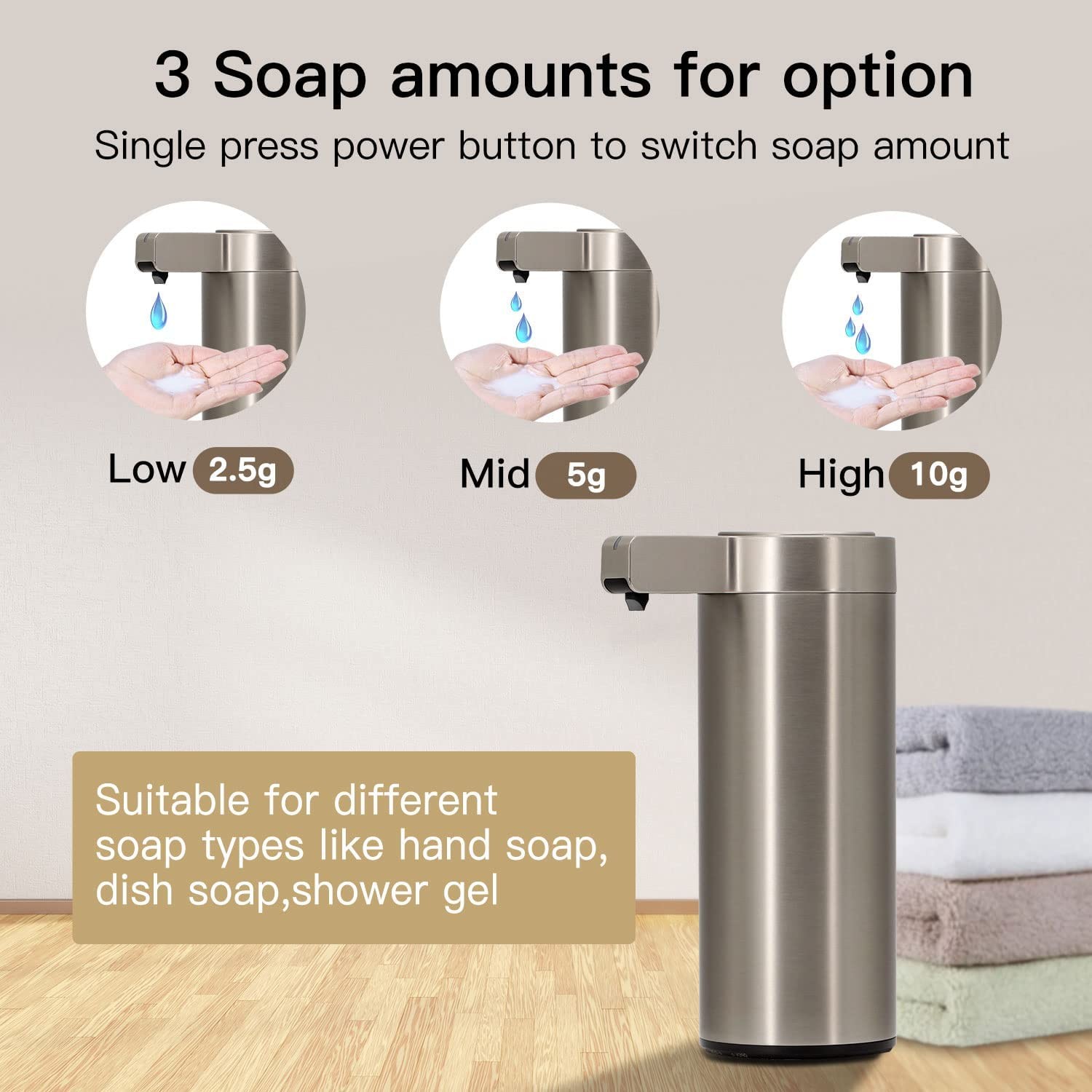 Stainless Steel Countertop 270ml Dish Soap Dispenser Touch Free For Kitchen