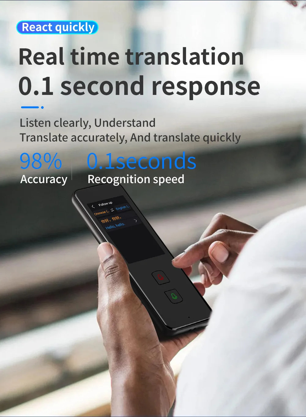 Smart M10 AI Language Voice Translator Recorder ChatGPT For Overseas Travel