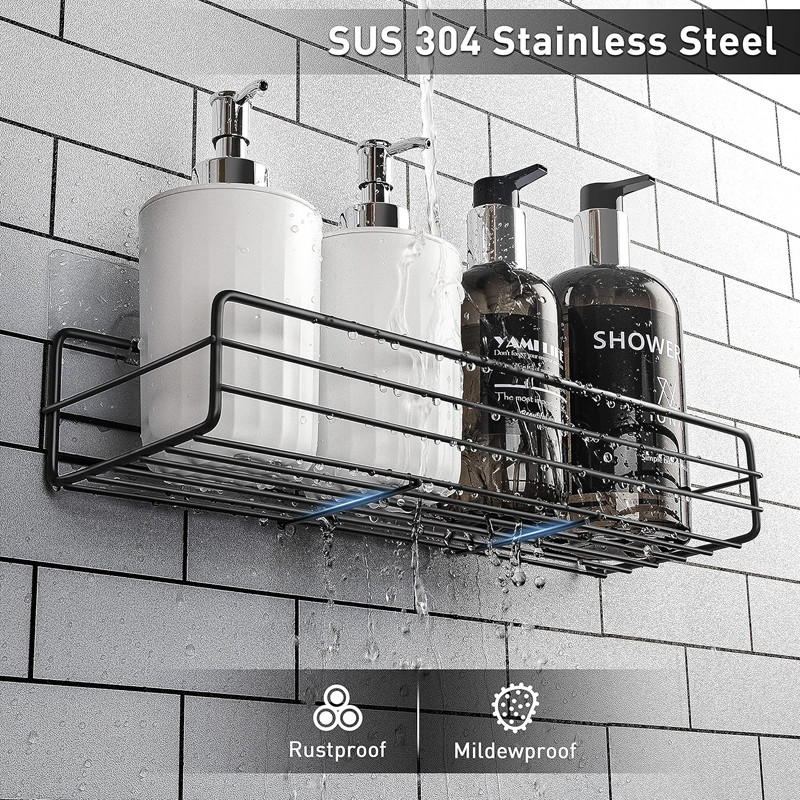 No Drilling Rustproof Traceless Adhesive Shower Wall Shelves Shower Caddy Basket Shelf with Soap Holder