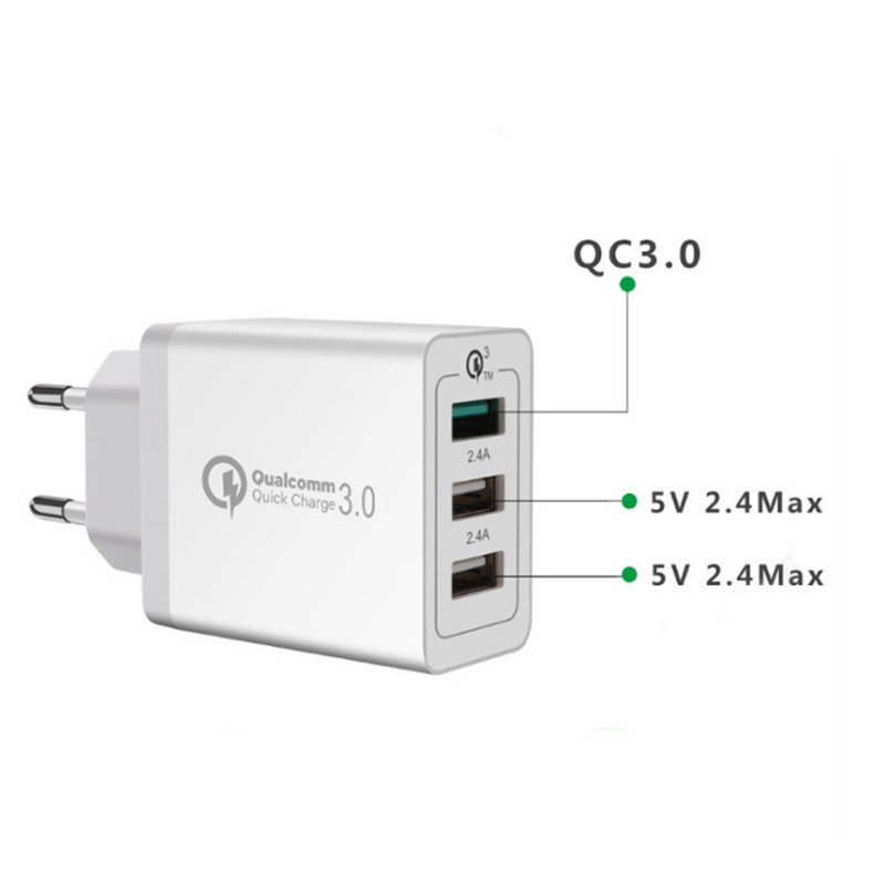 3 Port USB Wall Chargers 240VAC 60Hz QC 3.0 For Travel EU US Adapter ROHS