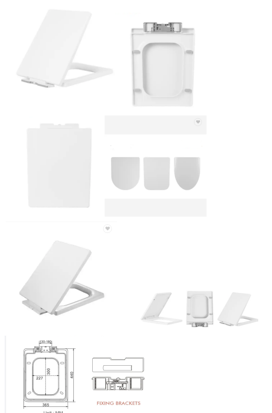 Rectangular Slow-Close Plastic Toilet Seat Cover With Strength Fixing And Soft Seal
